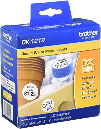 Etiqueta blanca de papel Brother DK1219 - 1200 etiquetas de 12 mm de diametro. Impresión en negro. QL800 / QL810W. Etiqueta blanca de papel Brother DK1219 - 1200 etiquetas de 12 mm de diametro. Impresión en negro. QL800 / QL810W.
